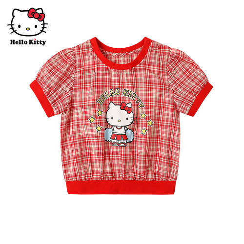 Hello Kitty童装女童短袖上衣夏款纯棉圆领短袖T恤