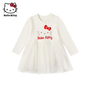 Hello Kitty童装女童春款长袖连衣裙网纱洋装公主裙子