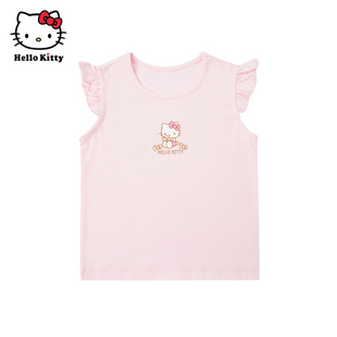 Hello Kitty女童夏款棉飞袖T恤背心儿童休闲圆领短袖上衣
