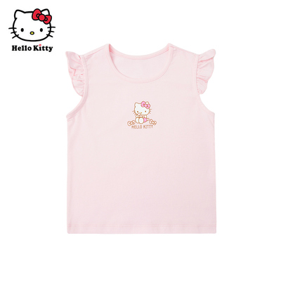 Hello Kitty女童夏款棉飞袖T恤背心儿童休闲圆领短袖上衣