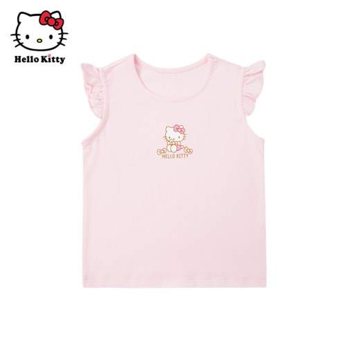 Hello Kitty女童夏款棉飞袖T恤背心儿童休闲圆领短袖上衣
