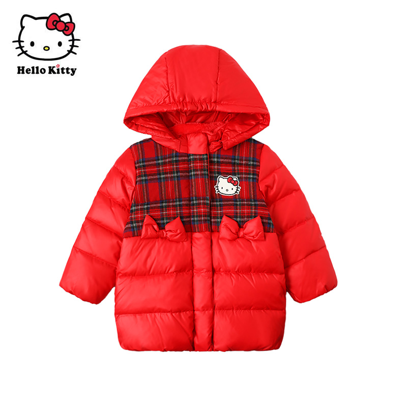 HelloKitty童装冬女童白鸭绒羽绒服厚中长款羽绒外套保暖