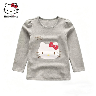 Hello Kitty女童圆领长袖泡泡袖T恤春秋打底衫棉休闲上衣