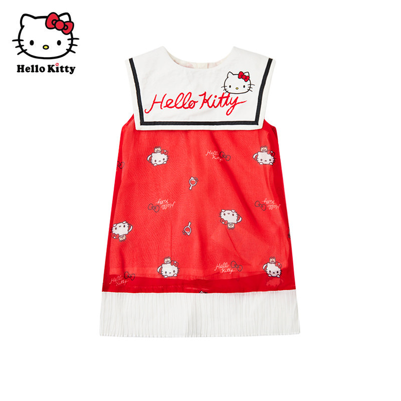 凯蒂猫Hello Kitty女童夏款雪纺连衣裙无袖背心裙子