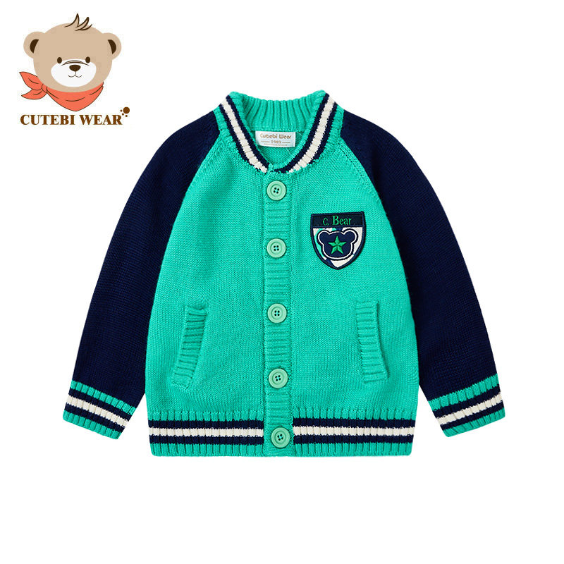 清仓Cutebi Wear秋季男童学院风撞色棒球服含羊毛毛衣外套
