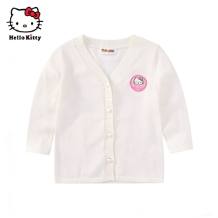 Hello Kitty凯蒂猫学院风V领纯棉针织开衫女童薄毛衣外套