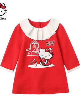 Hello Kitty童装女童春款长袖连衣裙洋装A字裙子