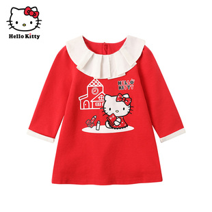 Hello Kitty童装女童春款长袖连衣裙洋装A字裙子