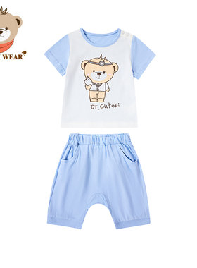Cutebi Wear夏季纯棉卡通短袖T恤套装哈伦裤婴幼儿薄款两件套