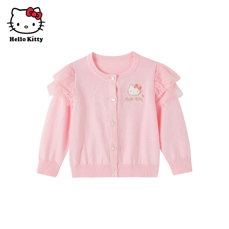HelloKitty童装女童春纯棉毛线衣毛衣针织小开衫短款外套