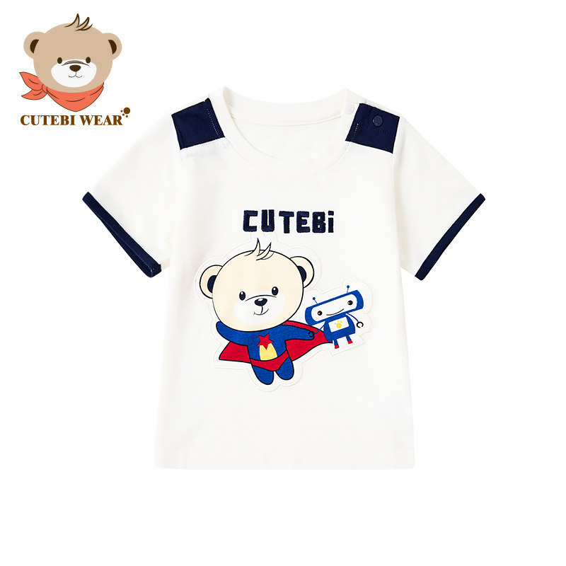 清仓Cutebi Wear夏季卡通圆领T恤儿童短袖可爱休闲风纯棉上衣