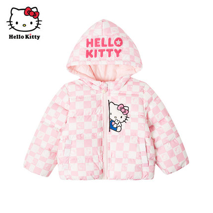 Hello Kitty童装女童连帽羽绒外套白鸭绒羽绒服短款冬保暖