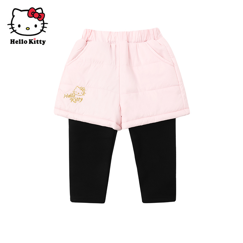 Hello Kitty童装冬款女童假两件打底裤休闲加绒裤子保暖长裤