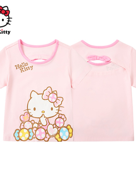 Hello Kitty女童夏季棉短袖T恤衫圆领造型休闲上衣