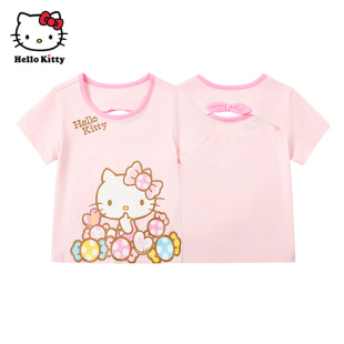 Hello Kitty女童夏季棉短袖T恤衫圆领造型休闲上衣