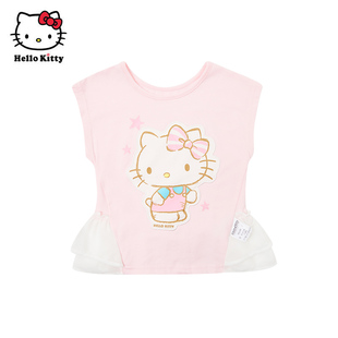 Hello Kitty童装女童短袖蝙蝠袖上衣夏款棉圆领短袖T恤