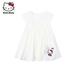 Hello Kitty凯蒂猫纯棉白色卡通连衣裙女童元气轻活风短袖洋装