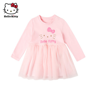 Hello Kitty童装女童春款长袖连衣裙网纱洋装公主裙子