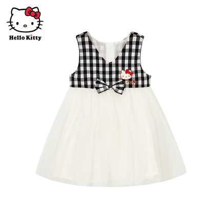 Hello Kitty凯蒂猫童装女童连衣裙夏宝宝格子公主裙无袖网纱裙子