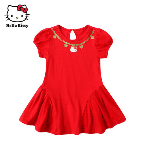 Hello Kitty童装女童短袖纯棉连衣裙洋装时尚公主裙