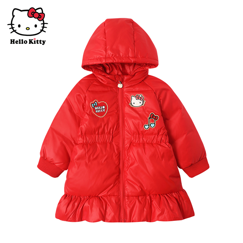 HelloKitty童装冬女童白鸭绒羽绒服中长款羽绒外套保暖
