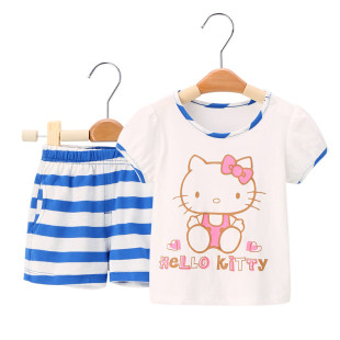 Hello Kitty女童可爱纯棉圆领短袖T恤短裤休闲两件套装夏薄