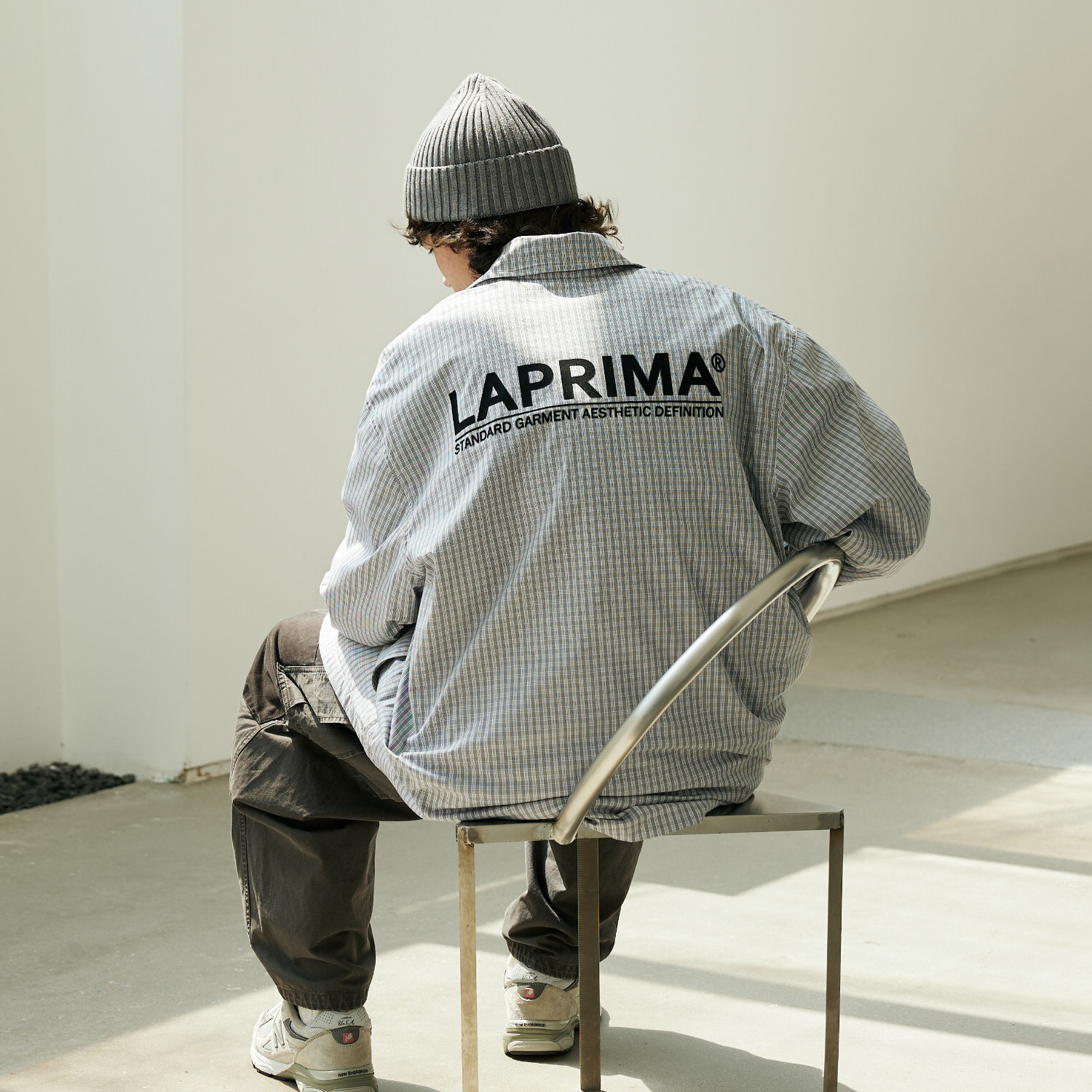 laprima翻领格纹logo印花夹克