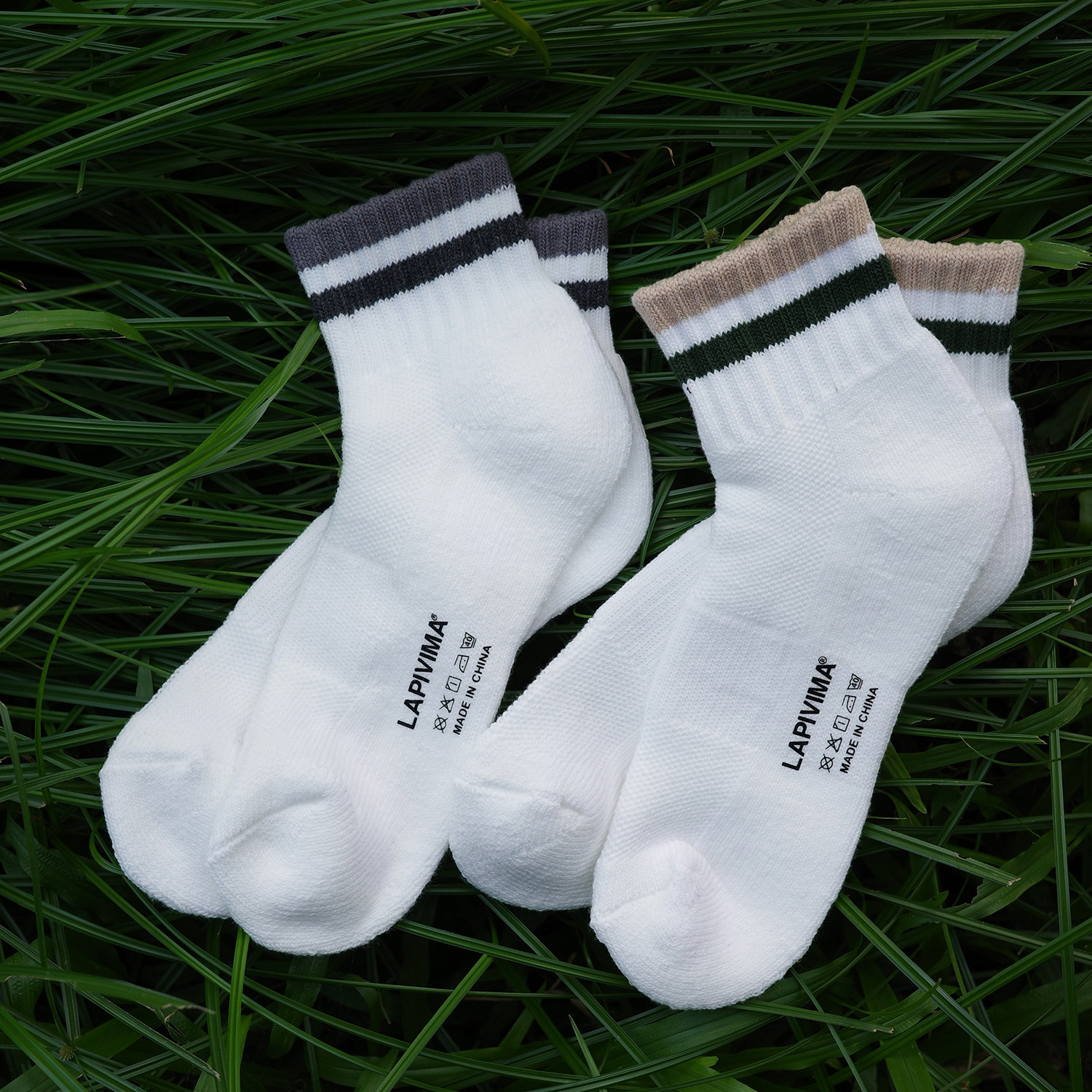 LAPIVIMA STRIPED RETRO SOCKS白色条纹复古袜短款毛巾底透气袜子