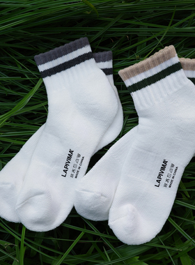 LAPIVIMA STRIPED RETRO SOCKS白色条纹复古袜短款毛巾底透气袜子