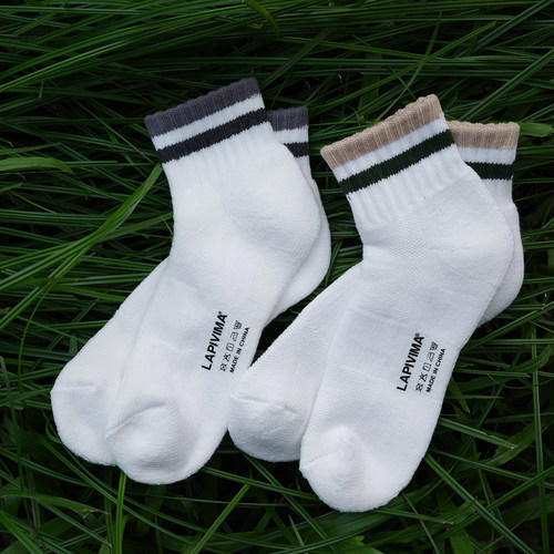 LAPIVIMA STRIPED RETRO SOCKS白色条纹复古袜短款毛巾底透气袜子