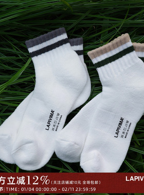 LAPIVIMA STRIPED RETRO SOCKS白色条纹复古袜短款毛巾底透气袜子