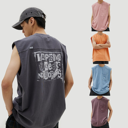 LAPRIMA WASHED DYED VEST LAP 水洗染色背心日系基础宽松无袖t恤