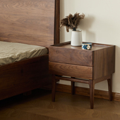 北欧简约黑胡桃木床头柜小户型卧室实木床头收纳储物柜床边置物柜