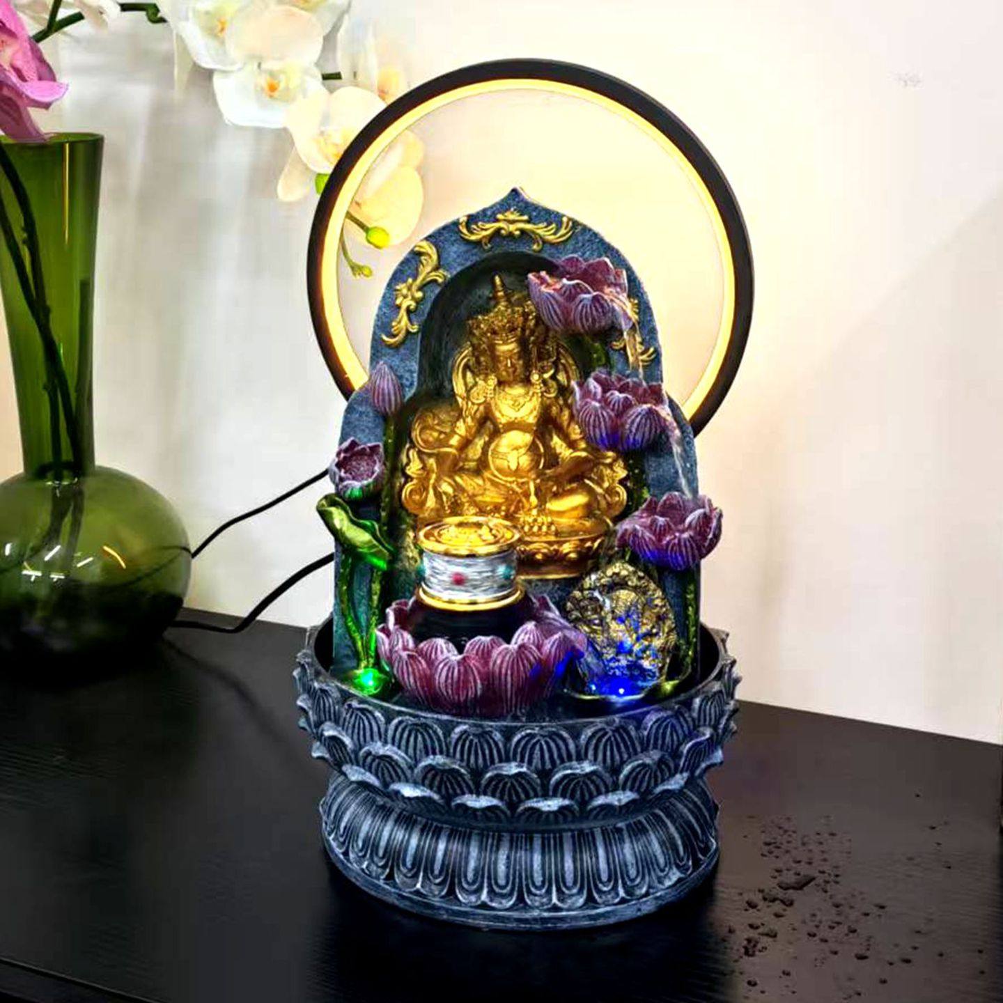 新款藏传佛象黄财神循环水流水摆件家居客厅玄关桌面装饰创意礼品,家居饰品,流水摆件,淘宝优惠券,粉丝福利购,淘宝优惠卷