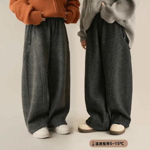 休闲百搭宽松长裤 儿童加绒简约休闲弯刀裤 男童韩版 新款 潮 2025冬季