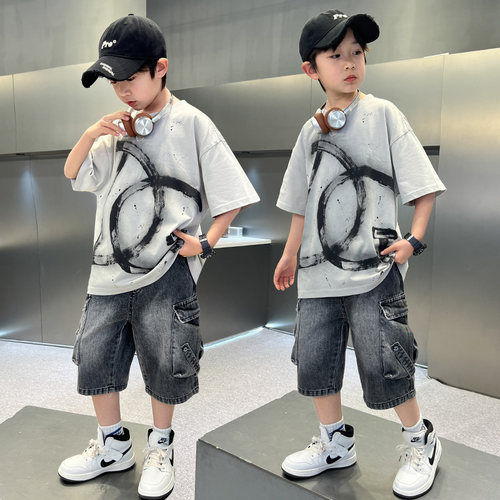 男童夏装套装2026新款夏款中大儿童装夏季男孩短袖痞帅气时髦潮酷