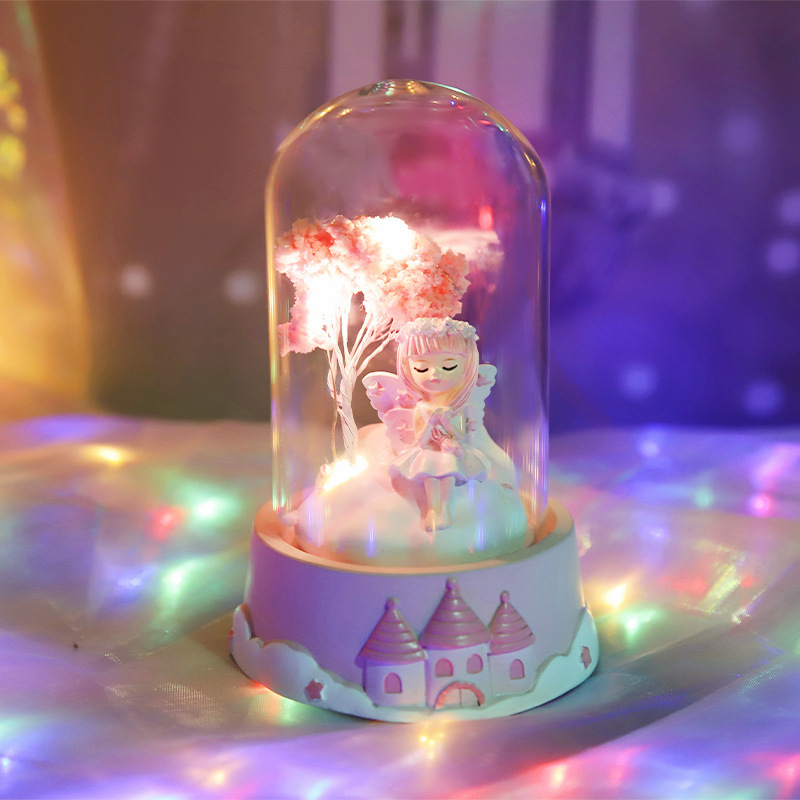 梦幻少女心玻璃罩花仙子小夜灯星星灯摆件女生卧室装饰品