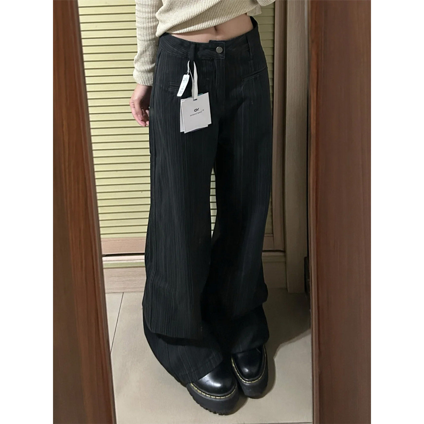 复古高街小众深灰竖条纹西装裤女2026春季新款宽松显瘦阔腿休闲裤,女装/女士精品,休闲裤,淘宝优惠券,粉丝福利购,淘宝优惠卷