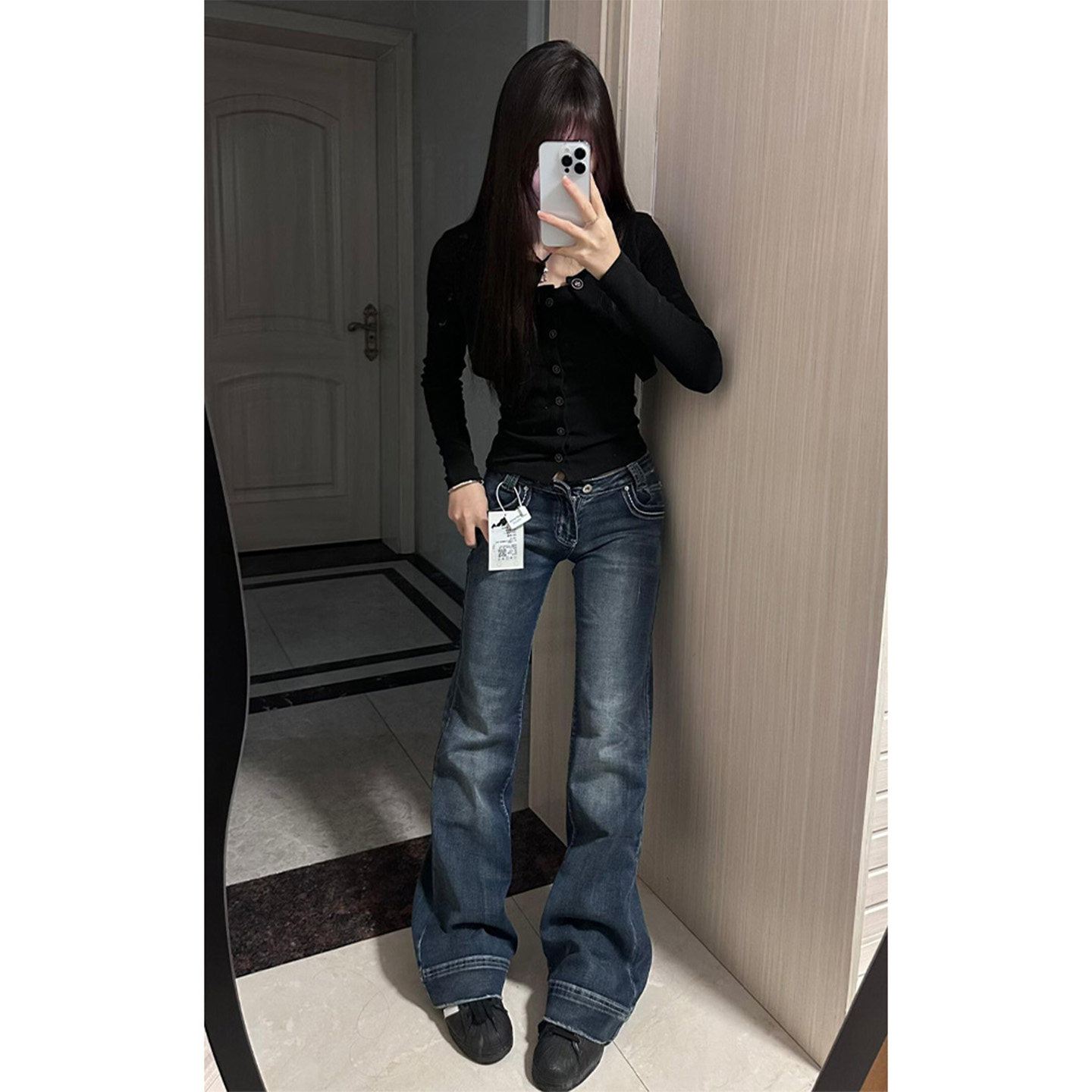 高个子加长古早感深蓝辣妹低腰牛仔裤女春新款显瘦百搭修身微喇裤,女装/女士精品,牛仔裤,淘宝优惠券,粉丝福利购,淘宝优惠卷