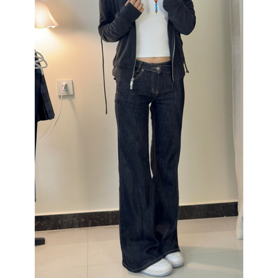 加长丹宁原色低腰微喇牛仔裤女