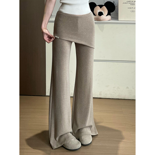 高个子加长180浅咖灰色两件套微喇屁帘裤 女2026夏垂感喇叭休闲裤