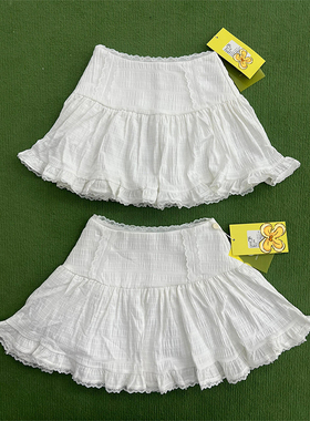 法式芭蕾风白色蛋糕裙女夏季高腰裙子a字短裙蕾丝花边百褶半身裙