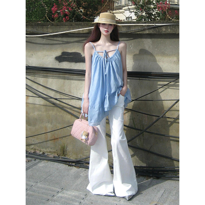 高个子加长白色低腰微喇牛仔裤