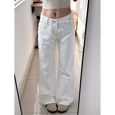 高个子加长不规则腰头设计微喇裤