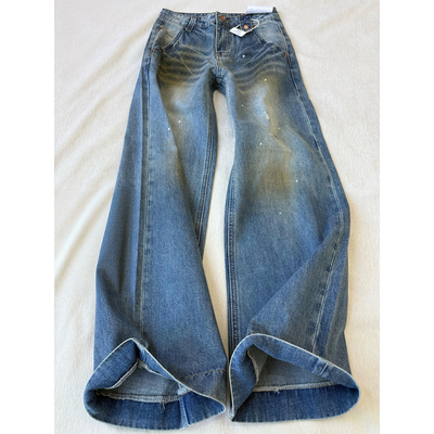 高个子加长美式水洗泼墨牛仔裤女