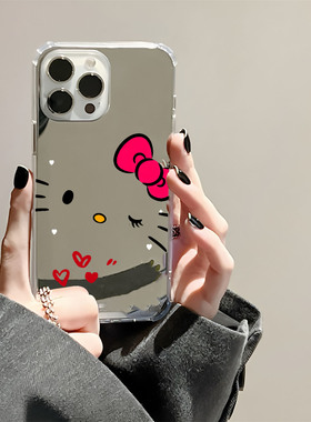 爱心蝴蝶结kt表情凯蒂猫适用华为mate60pro手机壳华为p70红米k80vivox90镜面opporeno7小米14一加9红米note12