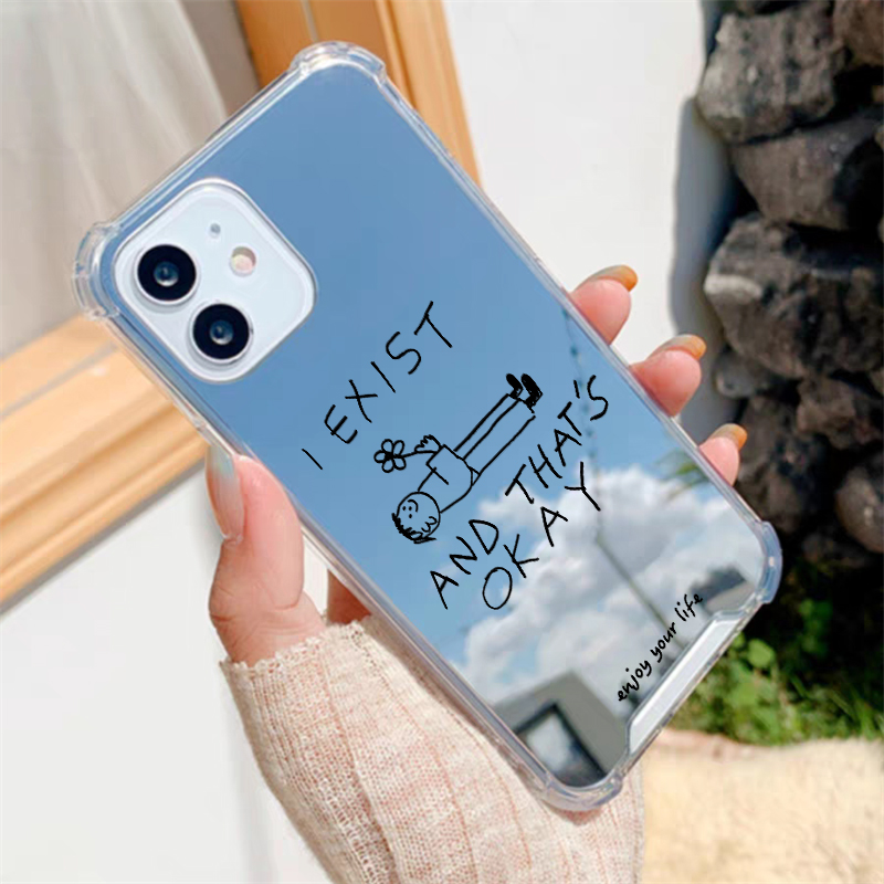 我存在没关系享受生活适用iphone17华为pura80苹果13手机壳opporeno5镜面vivox90s英文mate60pro小米14一加12