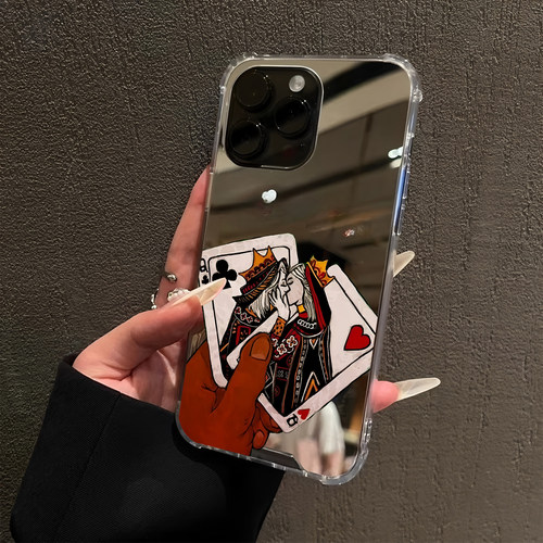 美式复古kiss扑克女王适用iPhone17pro镜面16promax创意15Pro苹果14手机壳xsmax补妆13情侣12简约xr恶搞8plus
