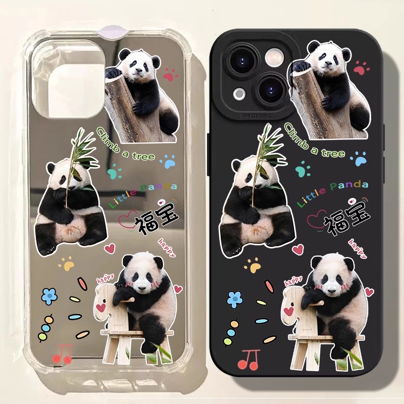加油熊猫小福宝适用iphone15华为pura70苹果13手机壳opporeno8镜面vivox90红米note9可爱nova7潮mate60一加12