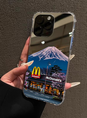 ins风富士山下适用iphone17华为pura70苹果16promax手机壳opporeno7se镜面vivox90一加12风景mate60pro小米14